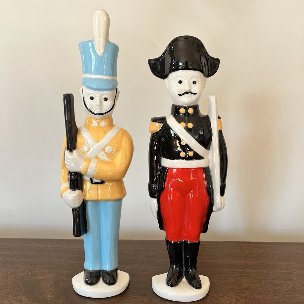 Vintage Hand Painted Ceramic Toy Soldier Figurines Pair 12" Signed Base